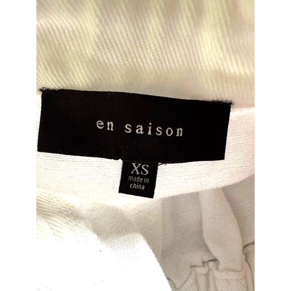 En Saison White Denim Asymmetrical Anthropologie Utility Cropped Jumpsuit XS - Picture 4 of 8